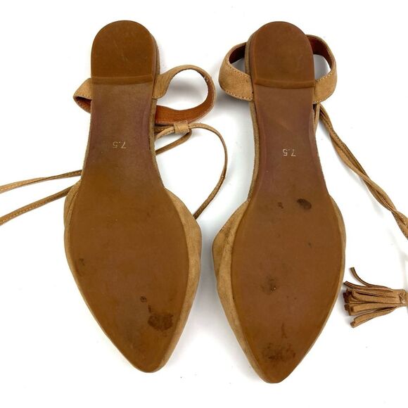 Jeffrey Campbell Amour Tassel Ankle Wrap Tan Suede Pointed Toe Flats size 7.5 - Picture 11 of 12